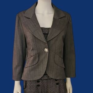MIXIT Heather Gray Herringbone Tuxedo Blazer Jewel Button Preppy Jacket